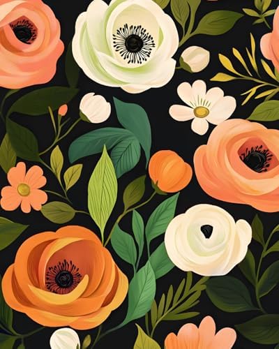 Danodoi Orange Green Vintage Floral Peel and Stick Wallpaper 17.5" x 118" | Waterproof Vinyl Self Adhesive Removable Renter Friendly Floral Contact Paper by DANODOI