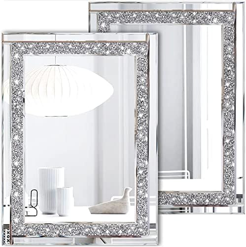 Meetart Crystal Crush Diamond Silver Mirror 11'' x 15''2 PCS, Frameless Stylish Gorgeous Diamond Decor Glam Glass Mirror. for Bedroom Bathroom Hanging Mirror Home for Wall Decor. by Preferred+brand+for+home+decor