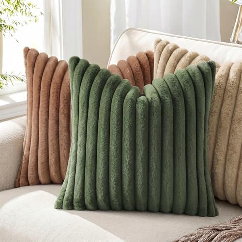 Pallene Faux Fur Decorative Throw Pillow Covers 26x26 Set of 2, Olive Green - Image 6