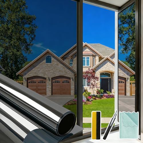 Bloss One Way Privacy Window Film Heat Blocking, Black Silver,17.7" x118.1" by Bloss
