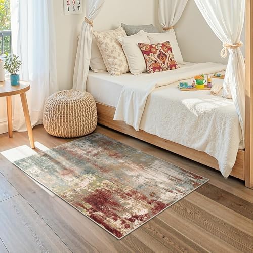 RELEANY Washable 3'x5' Abstract Area Rug for Living Room Rustic Brown - Image 3