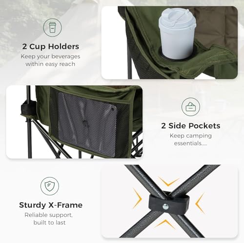 Padded 3 Person Camping Chair, Oversized Camping Couch Support 660lb, Green - Image 5