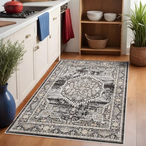 YOUFORTONG Area Rug 3x5 Washable Rugs: Soft Ultra Thin Low Pile Mat Machine Washable Indoor Doormat Lightweight Entry Rug Anti Slip Backing Rugs for Living Room Bedroom Kitchen 3'x5' Black - Image 3