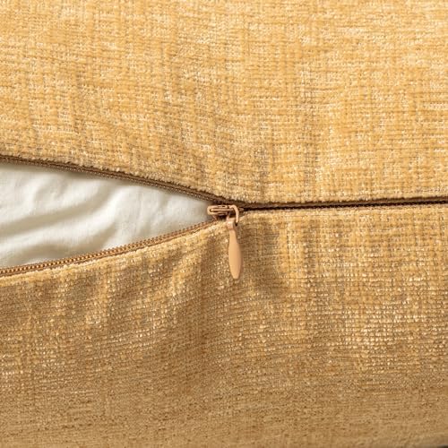 MIULEE Soft Chenille Lumbar Throw Pillow Covers Beige Yellow 12x20 Inch - Image 3