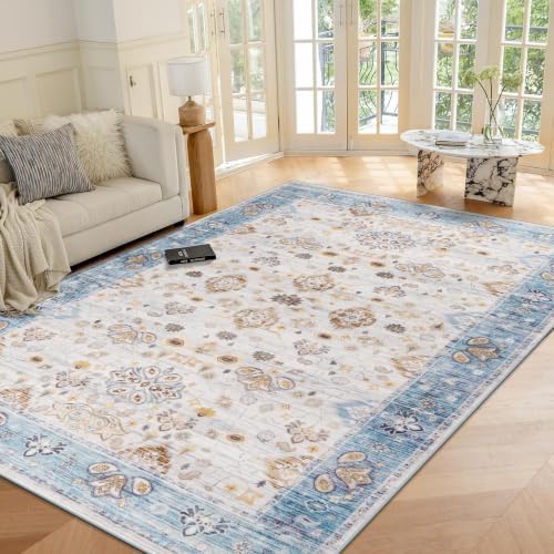 Hanples 4x6 Area Rugs for Living Room, Washable Rug Vintage Floral, Blue by Hanples
