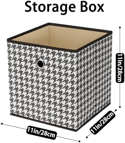 Foldable Storage Cubes Bins ,11 Inch Cloth Storage Cube Fabric Storage Box Cubes Organizer Baskets with Dual Handles for Home Organizer Set of 6 (Houndstooth) - Image 2