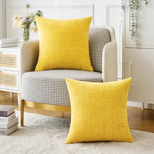 MIULEE Soft Chenille Throw Pillow Covers Yellow 18x18 Inch Pack of 2 - Image 5