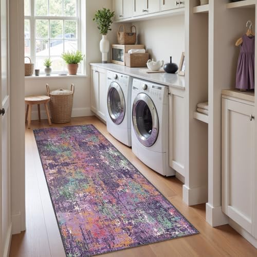 RELEANY Washable Runner 2'x8' Abstract Area Rug for Hallway Purple Multi - Image 4
