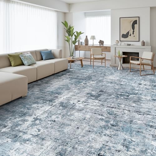 Soalmost 10x14 Area Rugs for Living Room Washable Rug Abstract Blue/Grey - Image 2