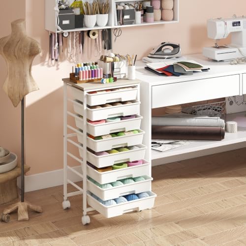 Giantex 8 Drawers Rolling Cart with Wheels, Wood Top, Sturdy Frame - Image 4