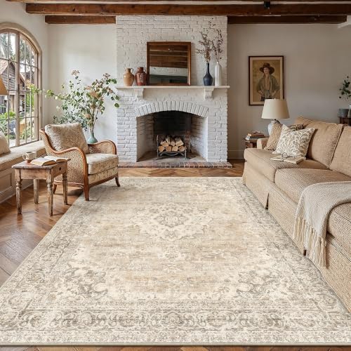 8x10 Taupe Washable Area Rug Non Slip Vintage Carpet by WondRg