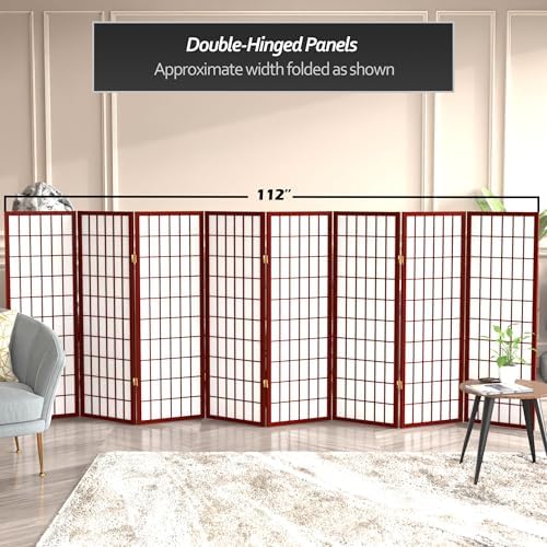Red Lantern 4 ft. Short Window Pane Shoji Screen - Rosewood - 8 Panels - Image 5
