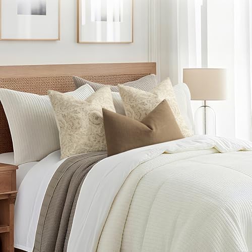 Vintage Floral Print Throw Pillow Covers 16x16 Set of 2 Neutral Modern Farmhouse Pillowcases Accent Decorative Cushion Covers Boho Home Decor for Couch Sofa Chair Bed Living Room, Natural Beige - Image 6
