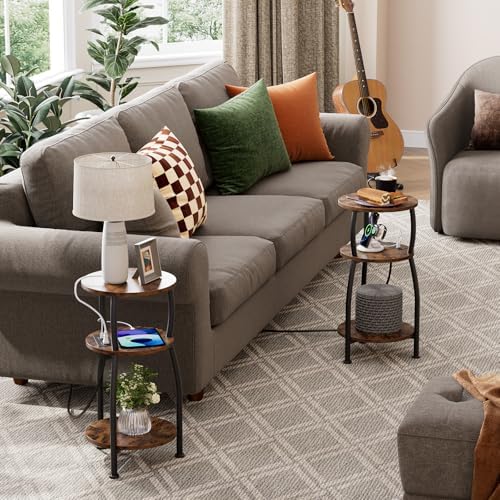 Round Side Table with Charging Station, Small Spaces Nightstand - Image 6