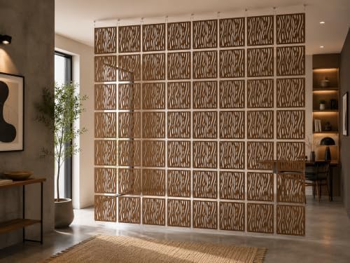 Wooden Hanging Room Divider Panels, Walnut, Set of 12 - Image 6