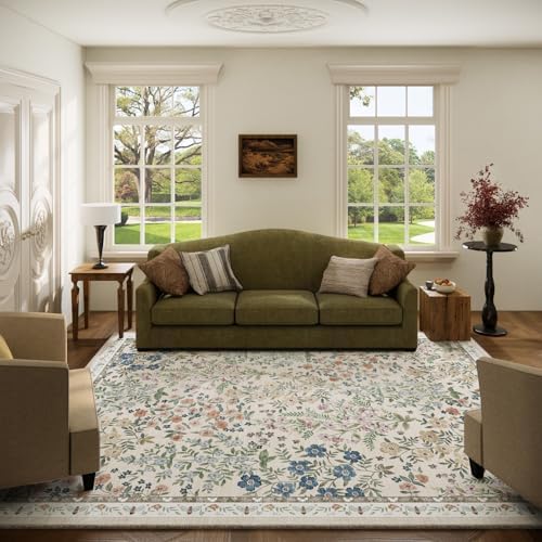Machine Washable Rugs for Living Room: 5x7 Area Rugs for Bedroom Vintage Stain Resistant Non Slip Low Pile Soft Carpet Rug for Kitchen Dining Room Farmhouse Kids Room Nursery by palohom