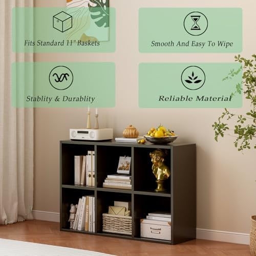 OSCHF 6-Cube Storage Shelf Bookcase, Black - Image 4