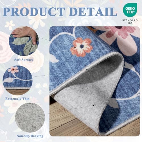 DUKINO 2.6x8 Runner Rug, Washable Runner Rug for Hallway Non Slip, Blue - Image 4