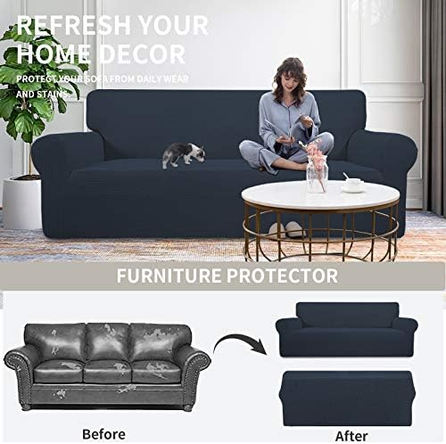 Easy-Going Stretch Oversized Loveseat Couch Covers Washable Dark Blue - Image 4