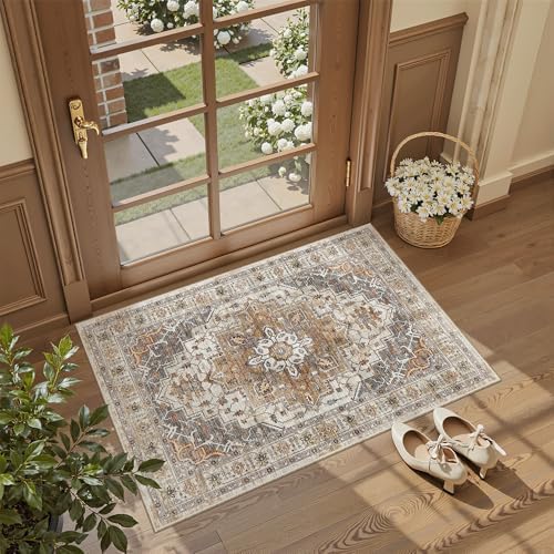Madane Washable Area Rug 2x3 Small Entryway Rugs Non-Slip, Turmeric/Grey - Image 2