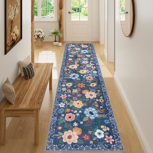 DUKINO 2x8 Runner Rug, Washable Runner Rug for Kitchen Non Slip, Blue by DUKINO