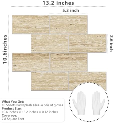 STICKGOO 10-Sheet Backsplash Peel and Stick Subway Tile(Thicker Design, Faux Golden Travertine) - Image 5