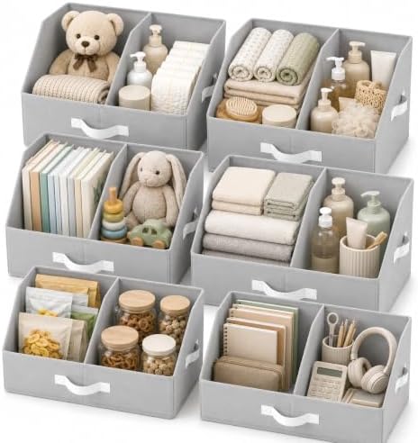 Closet Organizers Storage, Medium Collapsible Bin 6pc, Light Gray by HomeluxTheory