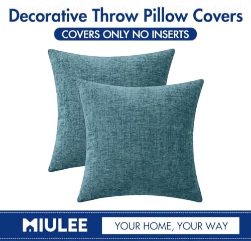 MIULEE Soft Chenille Euro Throw Pillow Covers Blue Ashes 24x24 Pack of 2 - Image 6