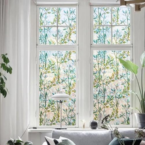 Finnez Window Privacy Film Stained Glass, Static Cling, Leaf 35.4″ x 157.4″ - Image 2