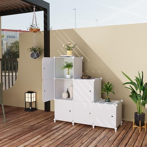 6Cube Storage Organizer Modular Stackable with Doors White - Image 2
