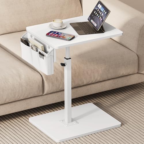 Vagusicc Sofa Armrest Tray Table for Couch, 360° Swivel Height Adjustable TV Tray Table for Small Spaces, Snack Side Table for Couch, Bed, Chair, C Shaped End Side Table for Eating, Reading, Laptop by Vagusicc