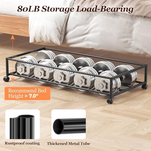 Yecaye 70 L Under Bed Storage with Wheels, 3 Pack Larger Capacity Under Bed Storage Containers, Underbed Shoe Storage Organizer, Rolling Under Bed Metal Drawers for Clothes, Blankets, Black - Image 6
