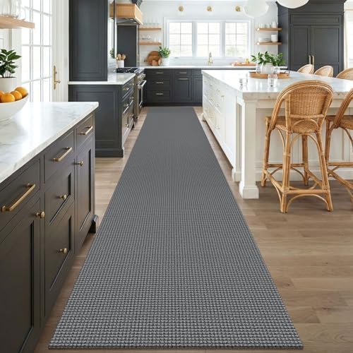 KOZYFLY 3x18 Runners Rugs for Hallway, Extra Long Washable Runner Rug, Non Slip Rubber Backed Kitchen Runner, Cotton Entryway Rug, Floor Carpet for Entry, Aisle, Hall, Grey/Dark Grey - Image 2