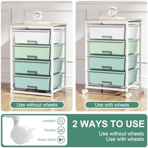 SYKIARIOL Rolling Cart with Drawers, 4-Drawer Utility Cart, Green - Image 6