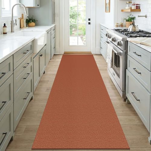 KOZYFLY Orange 3x7 Washable Kitchen Runner Rug, Non Slip Wide Runners for Hallway, Cotton Entryway Runner, Braided Floor Carpet for Entry, Kitchen, Bedside, Hall, Burnt Orange/Tan - Image 2