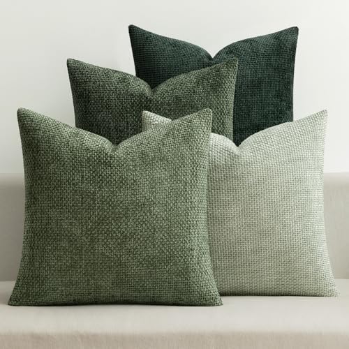 MIULEE Soft Decorative Chenille Pillow Covers Forest Green 20x20 Pack of 4 by MIULEE