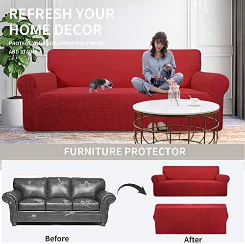 Easy-Going Stretch Oversized Loveseat Couch Covers Washable Christmas Red - Image 4