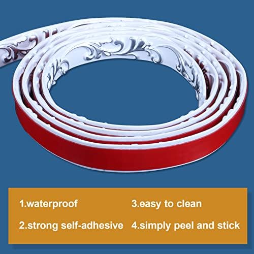 Flexible Molding Trim Wall Trim Self Adhesive, Peel and Stick Mirror Frame Border, Waterproof Bathroom Decor (White+Silver) - Image 3