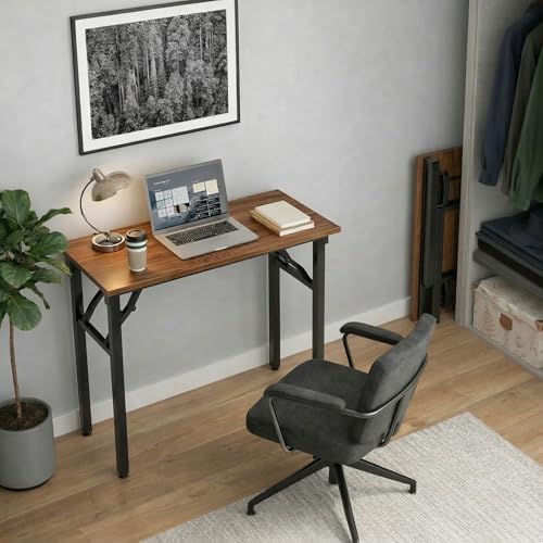 Frylr Small Folding Computer Desk – Portable 35.8 Inch Foldable Laptop Table, No-Assembly, Collapsible and Compact for Easy Storage, Lightweight for Small Spaces, Craft and Study Use, Dark Walnut - Image 2