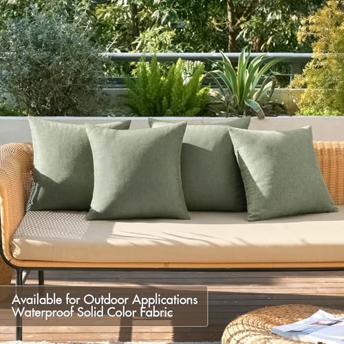 MIULEE Pack of 4 Decorative Outdoor Throw Pillow Covers Linen Waterproof Pillow Covers Summer Farmhouse Cushion Cases for Patio Garden Tent Balcony Couch Sofa 16x16 Inch Gray Green - Image 2