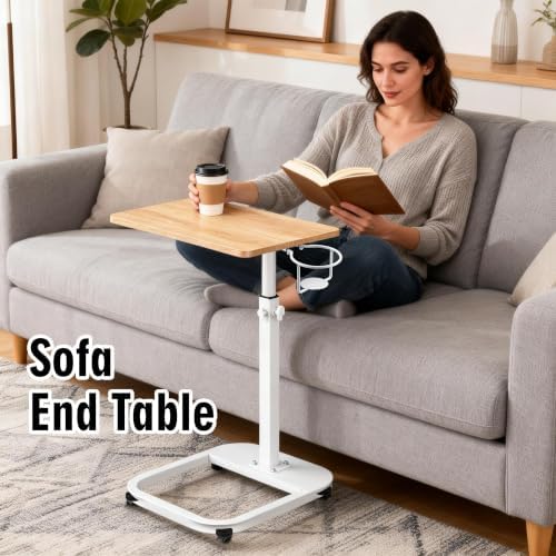 facka Adjustable C-Shaped End Table for Couch & Bed, Adjustable Height TV Tray, Stable Laptop Desk, Space-Saving Snack Side Table with Rounded Metal Corners - Image 6