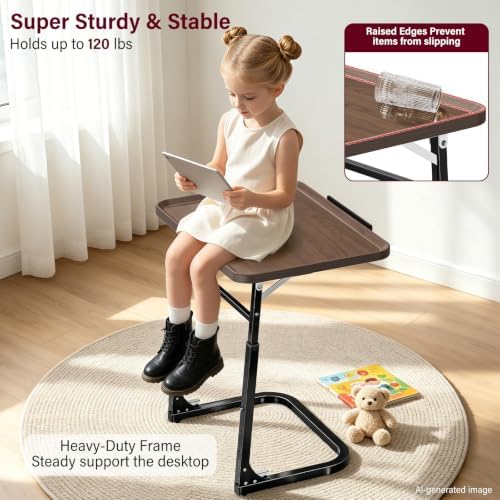 Heavy Duty C-Shaped End Table, Raised Edge Snack Table, Height & Tilt Adjustable TV Tray Table, Easy to Install, TV Dinner Tray Table for Couch, Bed, Work & Eating, Foldable & Easy Storage - Image 4