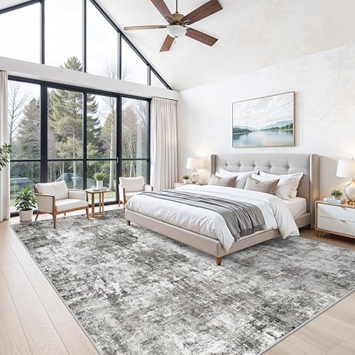 10x14 Area Rug Living Room – Washable Large Neutral Modern Abstract Soft Low Pile Non-Slip Thin Carpet for Bedroom, Dining Room, Home Office (Grey) - Image 2