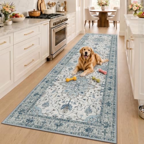 RELEANY Washable Area Rug, Runner 3'x10', Blue/White/Gray - Image 2