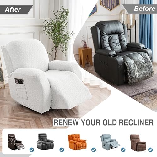 Genina Waterproof Recliner Chair Cover,1 Seat Couch Cover,Ivory White - Image 6