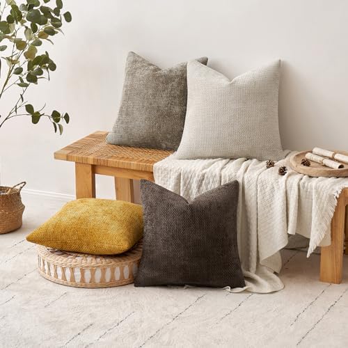 MIULEE Decorative Chenille Fall Pillow Covers Gold Brown 18x18 Pack of 4 - Image 4
