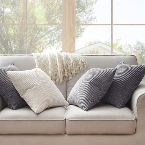 Topfinel 55x55cm Gray Set of 4 Corduroy Pillow Covers Cushion Cover Decorative Cushion Cover Sofa Cushion Deco for Sofa Bedroom Living Room Balcony Children Gradient - Image 4
