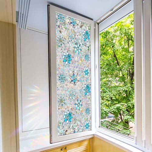 Christmas Snowflake Window Film Stained Privacy Rainbow Window Sticker Christmas Blue White Snowflake Designs Xmas Glass Decals Static Cling for Home Office School Holiday Party Decor - Image 6