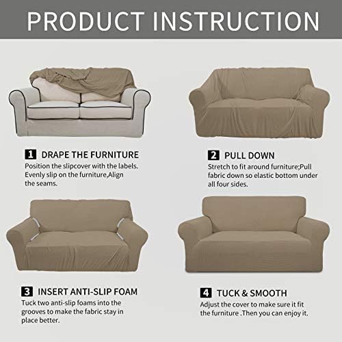 Easy-Going Stretch Couch Covers for Sofa Washable Large Natural - Image 5
