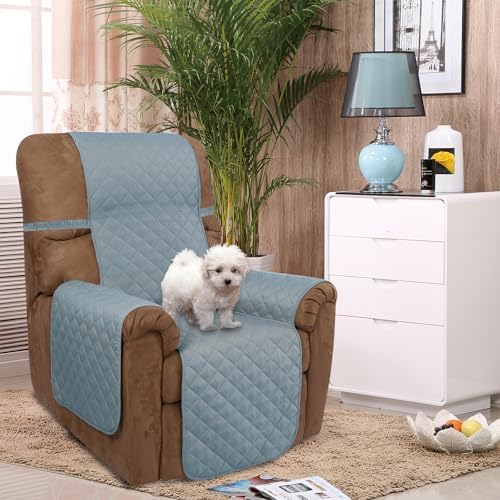 U-NICE HOME Reversible Recliner Chair Covers, Light Blue/Beige - Image 2